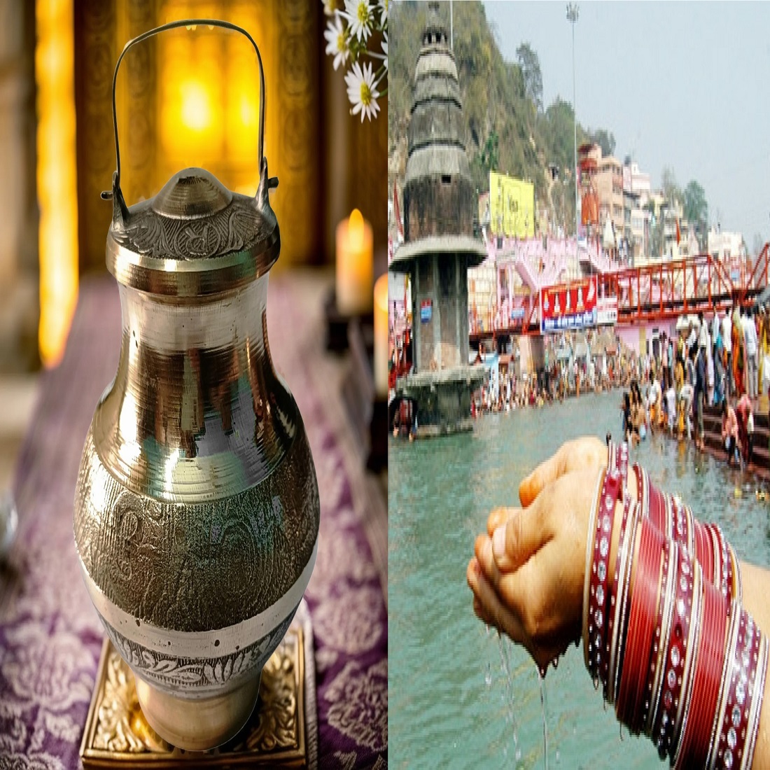 100% Original Holy Ganga Jal from Haridwar with 100% Pure Brass Lota/Kamandal/Kalash/Lota/Brass Water Pot with Handle