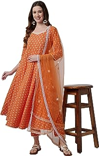 miss fame Women’s Cotton Anarkali Kurta with Pants and Dupatta