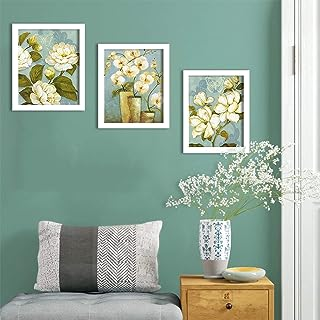 White flower Set of 3 WHITE Framed Painting,UV Textured Art Prints