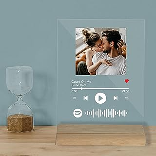 Giftplease Acrylic Customized Photo and song Glass Spotify Plaque with wooden stand