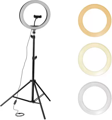 Casewilla 10 inch Big LED Selfie Ring Light with Tripod Stand 7 Feet | 3 mode Ring Flash  (White, Black)