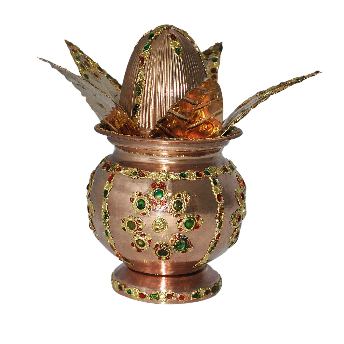 Pure Copper Wedding Kalash with Coconut & Leaf 600 ML for Home Temple Wedding Gift Item