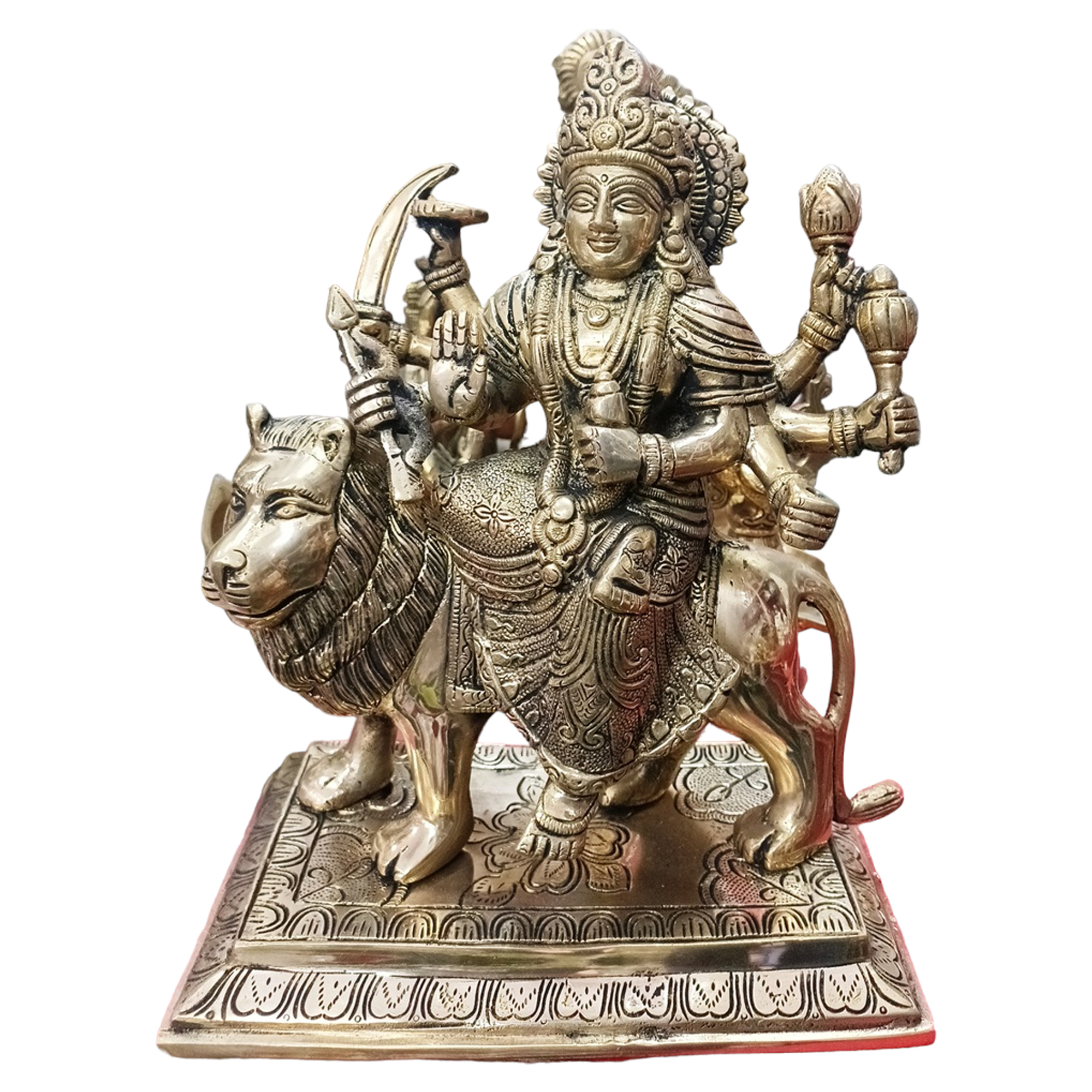 Brass Durga Statue Shakti Kali Idol/Sherawali MATA Idol, Hindu Goddess Bhadra Hindu Puja Pooja Idol Home Decor Feminine Temple Art Shakti Devi Figurine.