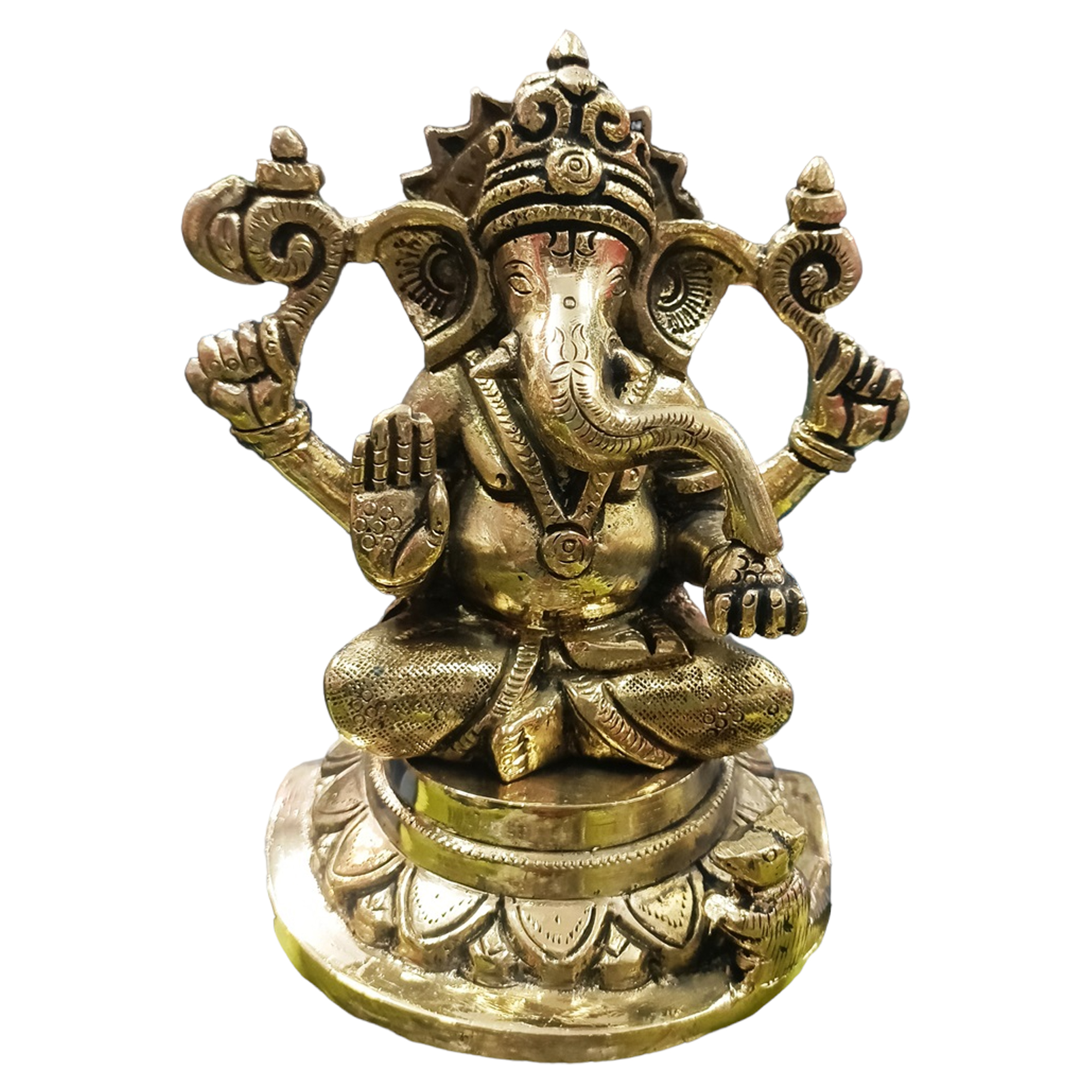 Brass Ganesh Statue | Golden Ganesha with Snake & Mushak | Ganpati Murti | Home, Office Decor, Pooja Room.