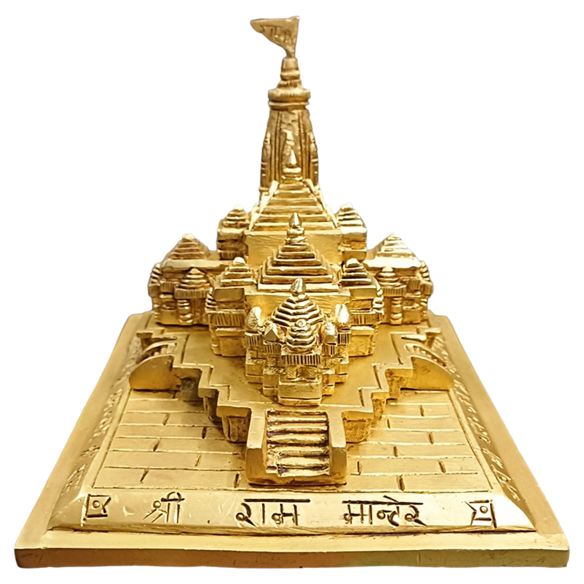 Brass Shri Ram Mandir Ayodhya Replica Miniature for Home Decor Gift Gold Color Height 6 Inch