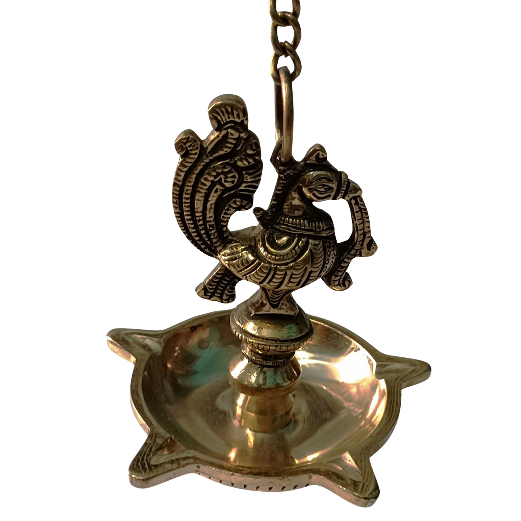 Brass Antique Deepam, Peacock oil lamp in Brass, Brass Diya with Peacock, Traditional Diya, Hanging vintage oil lamps for altar and home decor