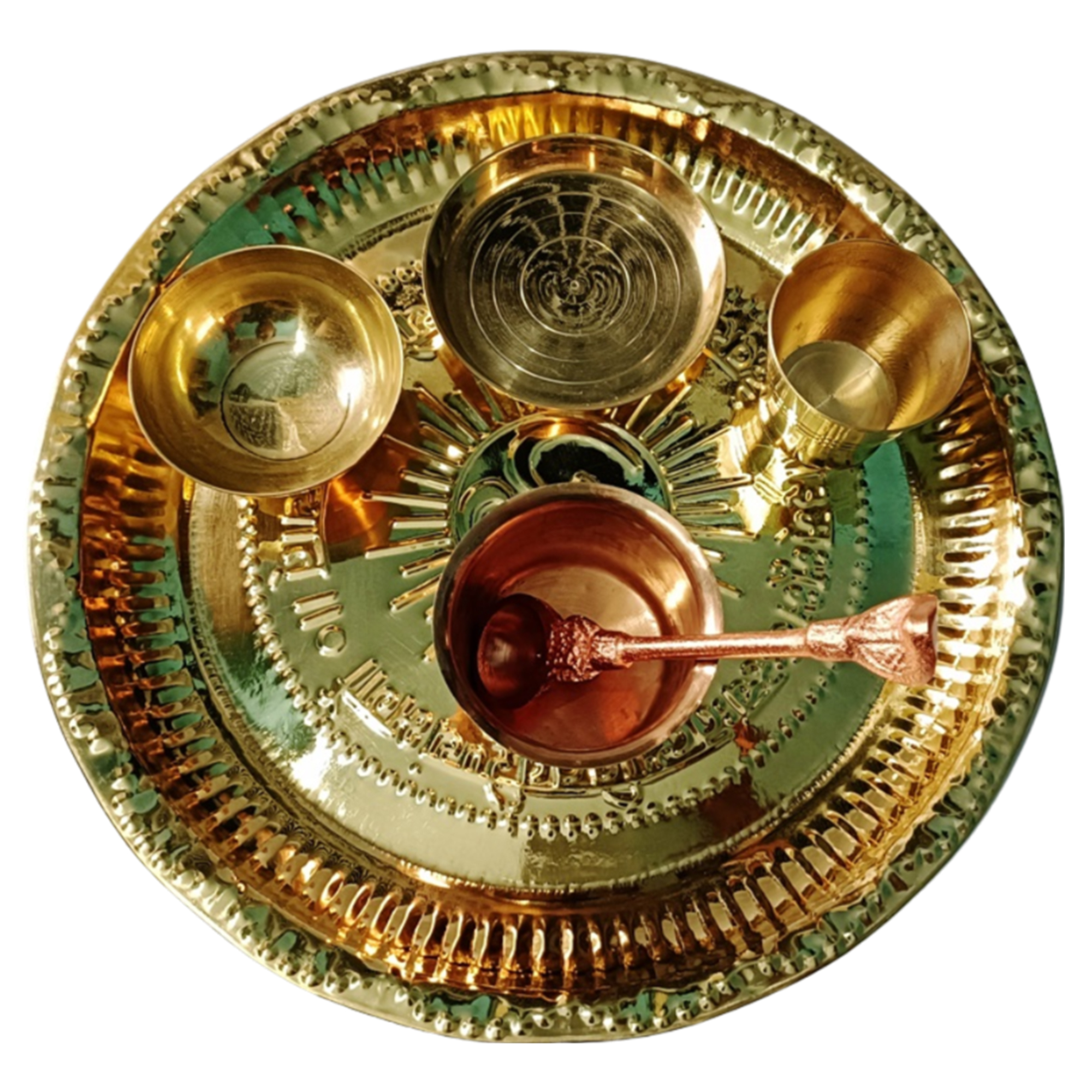 High Quality Brass and Brass Puja / Aarti Thali set – Large 24cm (6 items 6 inch) Brass Thali