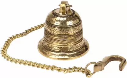 Brass Blessing Antique Hanging Bell with Chain, 18 Inch” long Chain for Home Temple, Door, Hallway, Porch Or Balcony, Unique Brass Bell, Ghanti Home Decor 6″