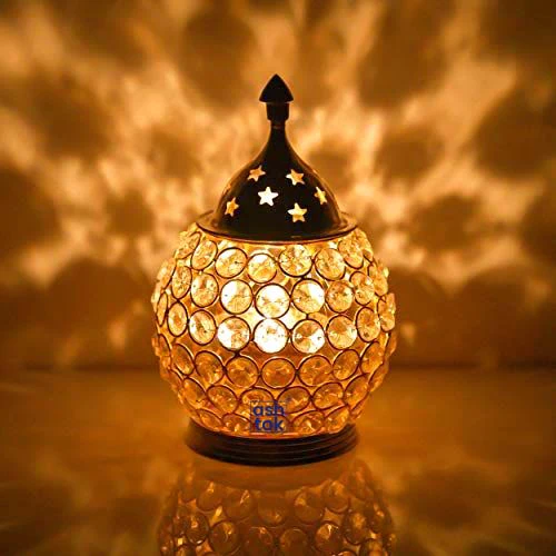 Brass Akhand Diya Diamond Crystal Deepak/Dia Akhand Jyot Magical Lantern Brass Diya (14)