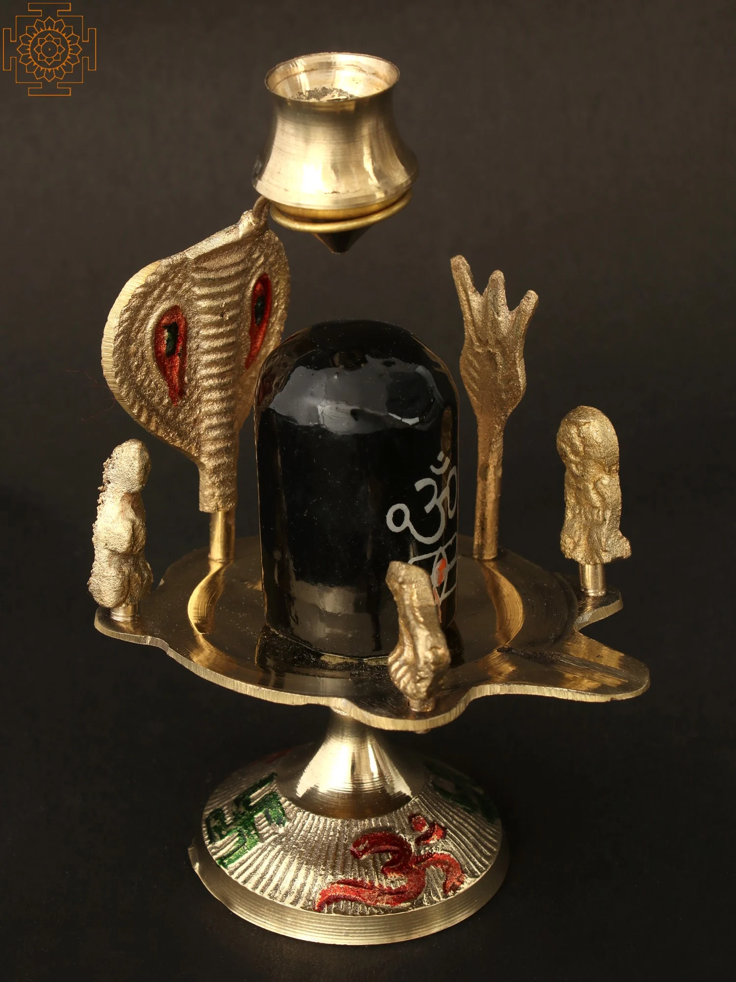 Shiva Linga With Shiva Family Brass Figure | Black Stone